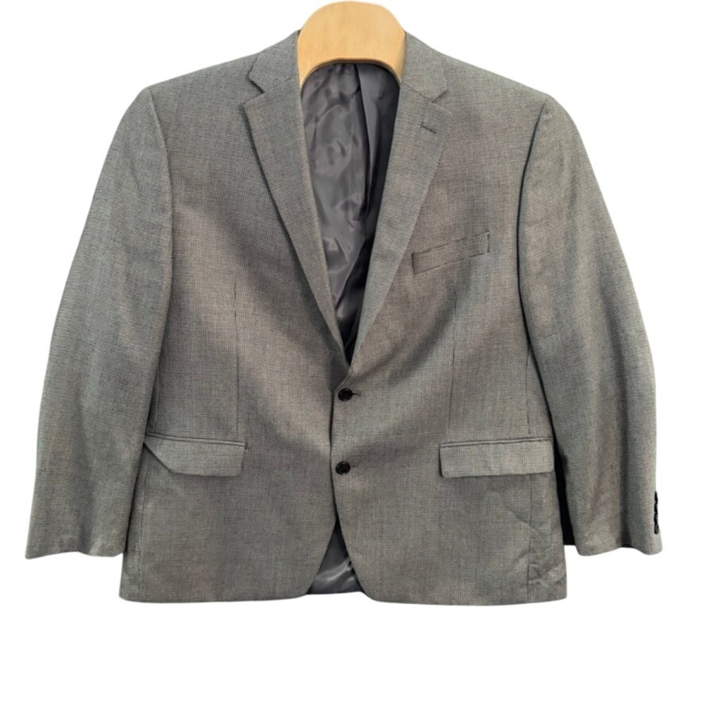 Lauren Ralph Lauren Mens Blazer Grey Houndstooth Sport Coat 48R 2-Button Jacket